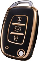 Zachte TPU Sleutelcover - Sleutelhoesje Geschikt voor Hyundai Sonata / Fe / Grandeur / i10 / i20 / iX25 / i30 / iX35 / Solaris / Tucson / Elantra - Zwart - Randen Goud - Sleutel Hoesje Cover - Auto Accessoires