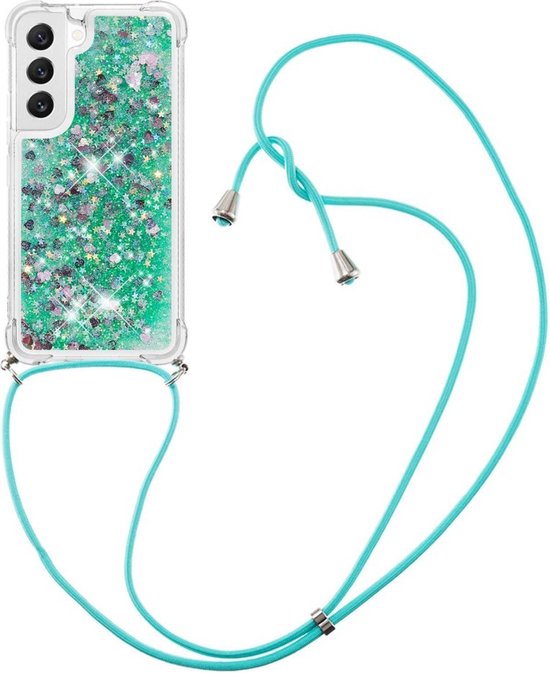 Coverup Liquid Glitter Back Cover met Koord - Geschikt voor Samsung Galaxy S23 Hoesje - Groen