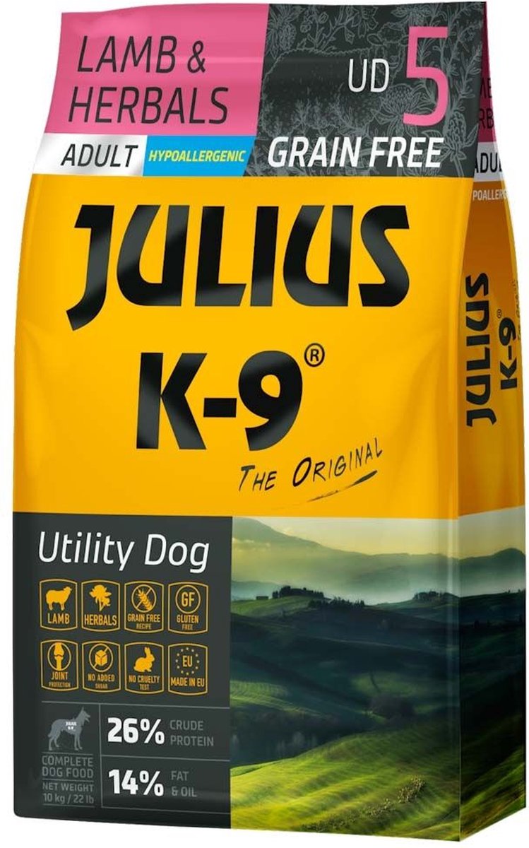 Julius K9 Julius K9 - Graanvrij en hypoallergeen hondenvoer op lam & aardappel basis - Voor volwassen honden van kleine rassen - 10kg