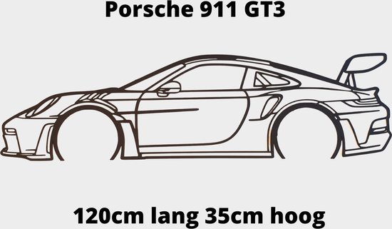 Panneau mural design Olivios Silhouette Porsche GT3 en MDF noir de 4 mm d'épaisseur. Conception et fabrication hollandaises.