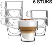 Dubbelwandige Theeglazen met Oor/Handvat – Dubbelwandig Theeglas 350ml – Thermische Glazen – Koffieglazen – Glazen voor Thee, Koffie en Cappuccino – Set van 6-Stapelbaar