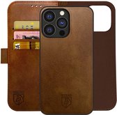 Étui 2 en 1 amovible Rosso Element adapté à Apple iPhone 15 Pro Max | Portefeuille de Luxe | Couverture arrière et étui de livre | Porte-cartes | Marron