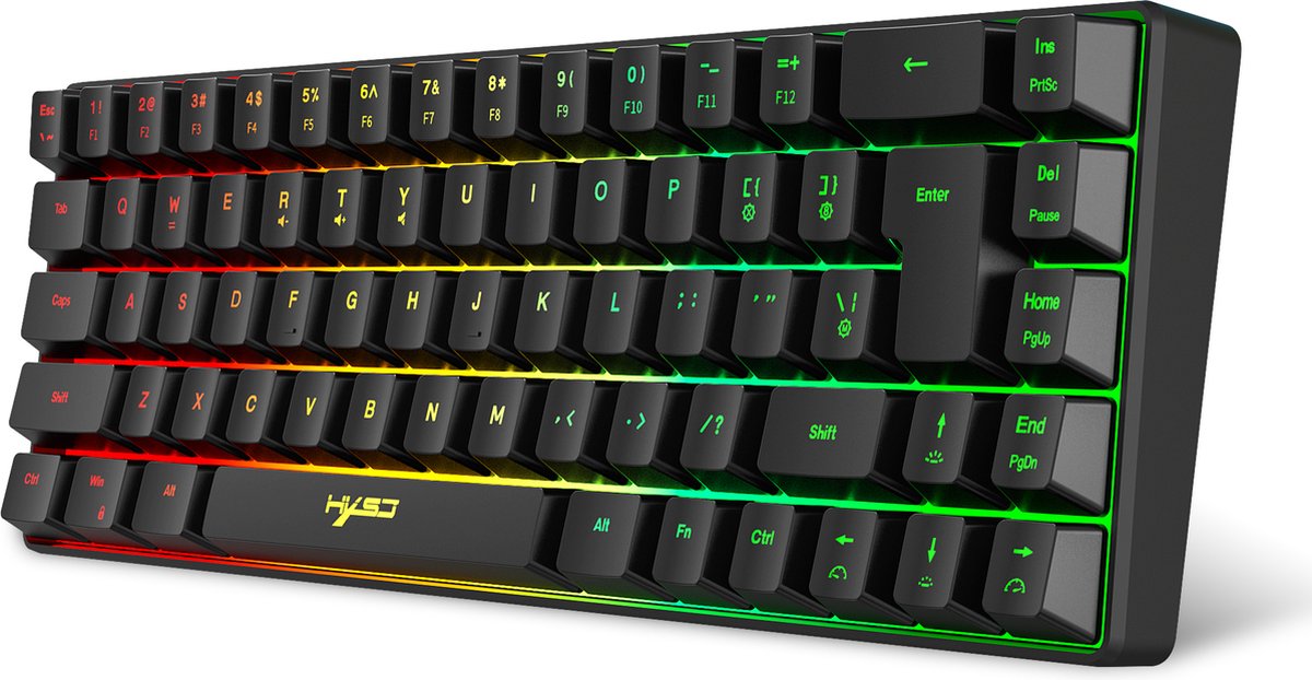 HXSJ V200 RGB Membraan bedrade gaming toetsenbord - 68keys - TKL - Qwerty - Zwart
