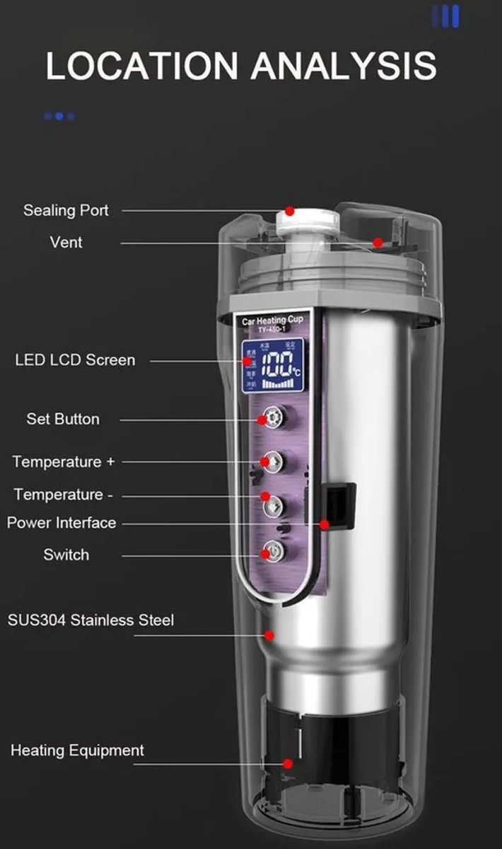 Acheter Tasse thermique pour chauffage de voiture, 12V, 500ml, Thermostat,  bouteille, tasse à café et à eau, accessoires chauffants