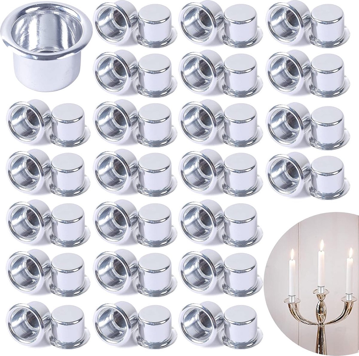 Staafkaarsenhouder, flesseninzet set van 4, metaal, zwart, 7 x 8 cm, flessenhouder voor staafkaarsen