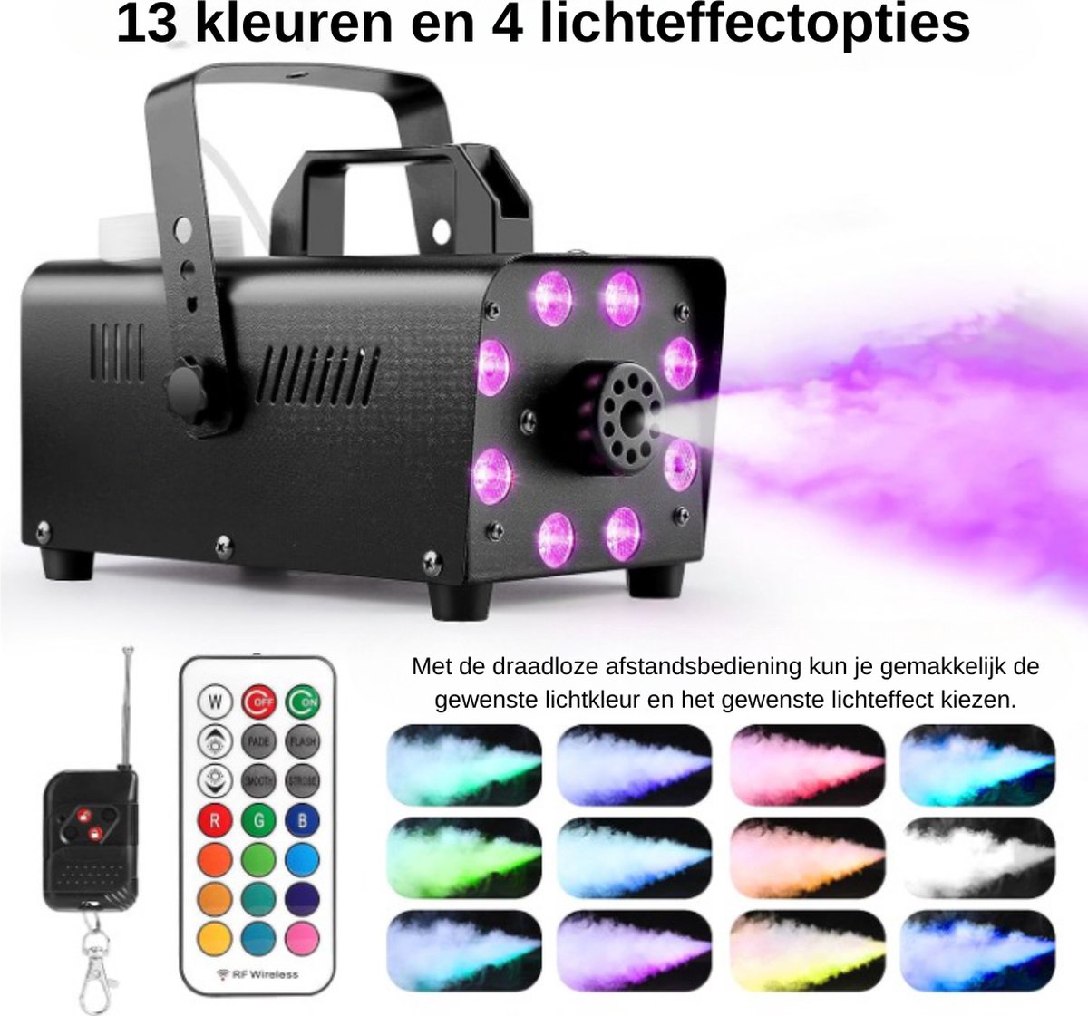 Machine à fumee 500W avec télécommande LED RGB portable pour scène