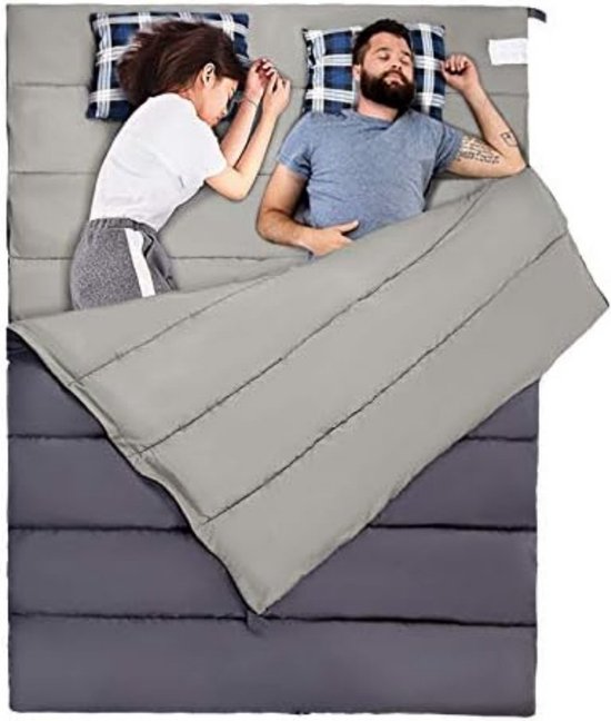 COSTWAY 2-persoons Slaapzak – Groot Formaat 220x150 Cm, Waterdicht, Lichtgewicht, Met 2 Kussens En Draagtas – Ideaal Voor Kamperen En Reizen