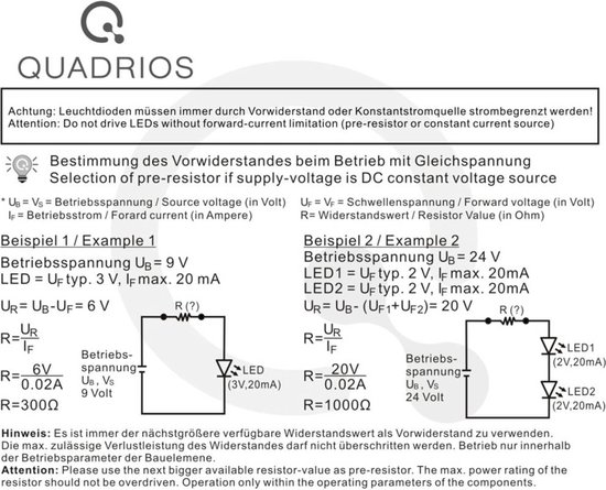 Quadrios LED-assortiment Rood, Groen, Geel, Blauw, Koud-wit, Warm-wit 20 mA  3.0 V