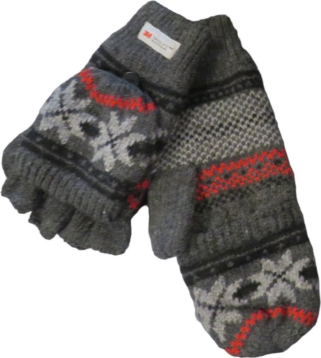 Thinsulate handschoen dames met halve vingers - 30% wol met kapje en knoop