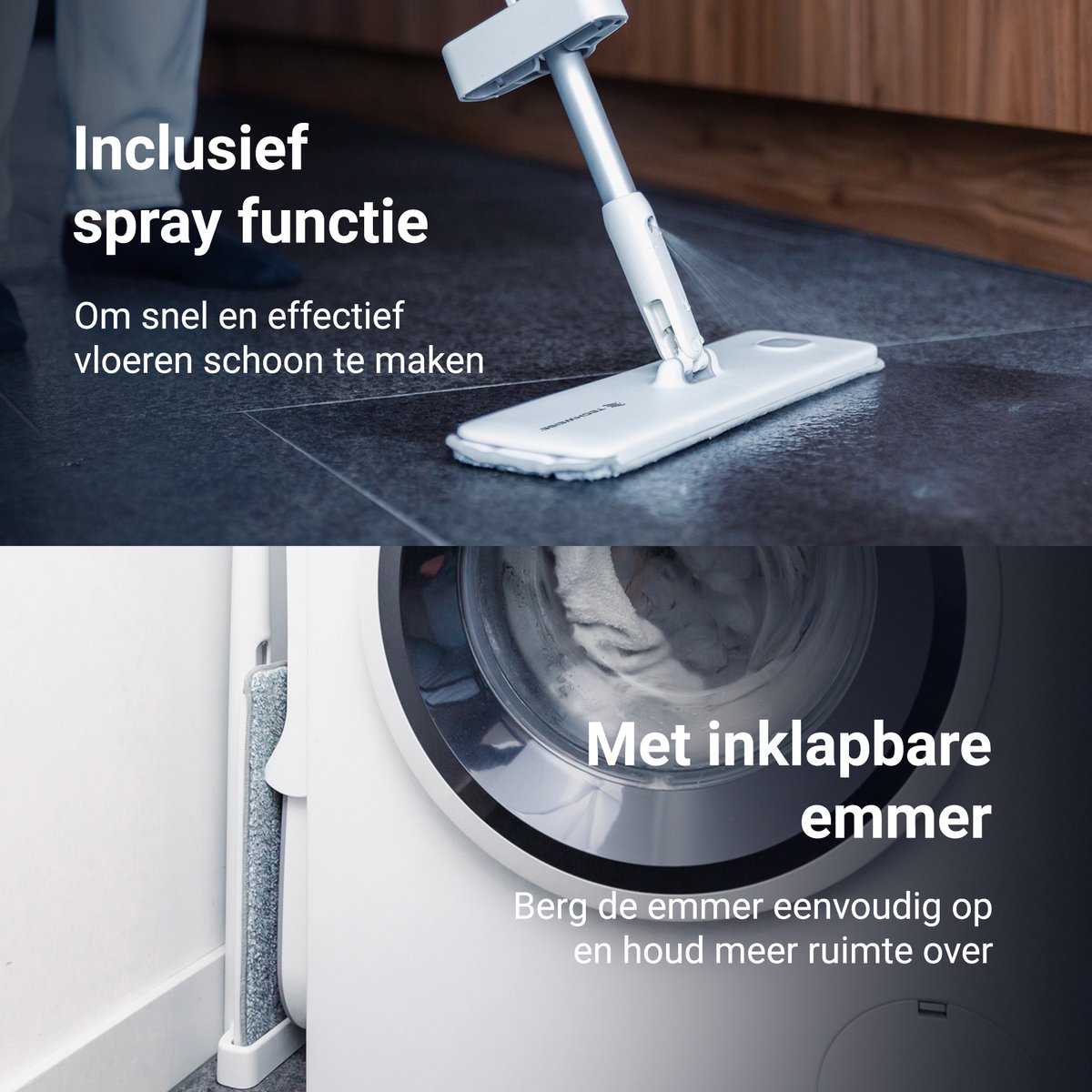 Techweise 4-in-1 Dweilsysteem met Spray en Opvouwbare Emmer met 2 Extra Microvezel Dweilen - Dweilset met Sprayfunctie - Vloerwisser - Dweil Mop - Dweilmop met Wringer thumbnail 2