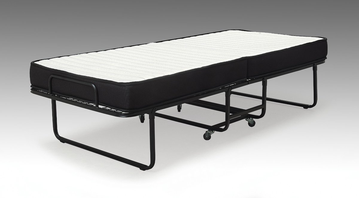 Lit pliant Niron, Cadre en métal, Matelas 15cm, Blanc Noir Moderne -  Emob