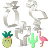 Tropische Uitsteekvormpjes - Set van 3 RVS uitstekers - Ananas, Flamingo, Cactus - Vorm voor Koekjes bakken