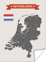 Grijs met witte kaart van Nederland 60x80 cm - Foto print op Poster (wanddecoratie woonkamer / slaapkamer)