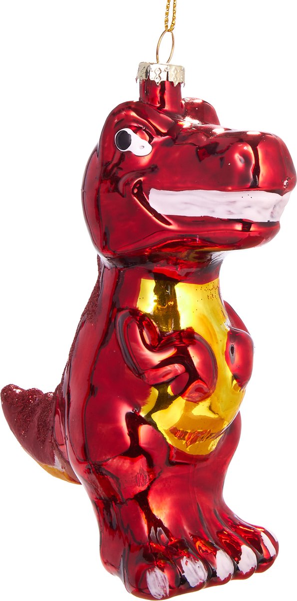 BRUBAKER T-Rex Rood - Handgeschilderde Glazen Kerstbal - Handgeblazen Kerstversiering - Grappige Kersthanger - Kerstboom Decoratie - 12 cm