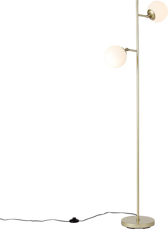 QAZQA pallon - Art Deco Dimbare LED Smart Vloerlamp | Staande Lamp incl. wifi met Dimmer - 2 lichts - H 153 cm - Wit - Woonkamer | Slaapkamer | Keuken