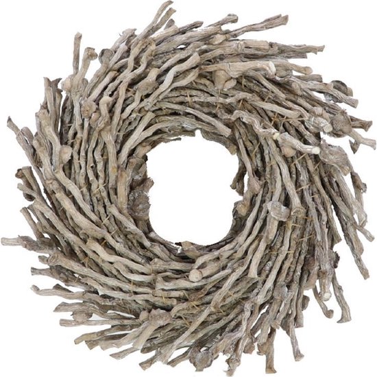 DBT Krans Landelijk Botay Hout-Natuurlijke materialen Grijs D 40 cm
