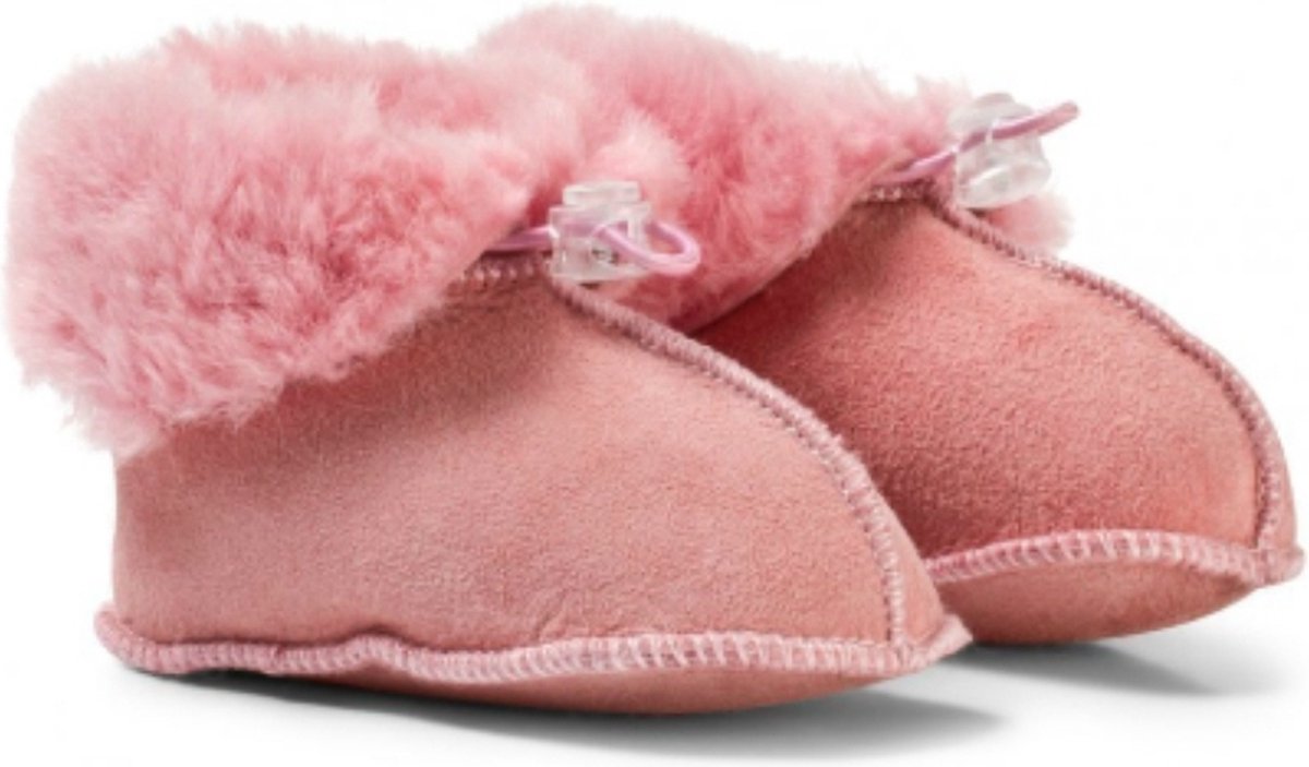 Goedkoopste Melton lamswol baby slof roze 6-12 maand