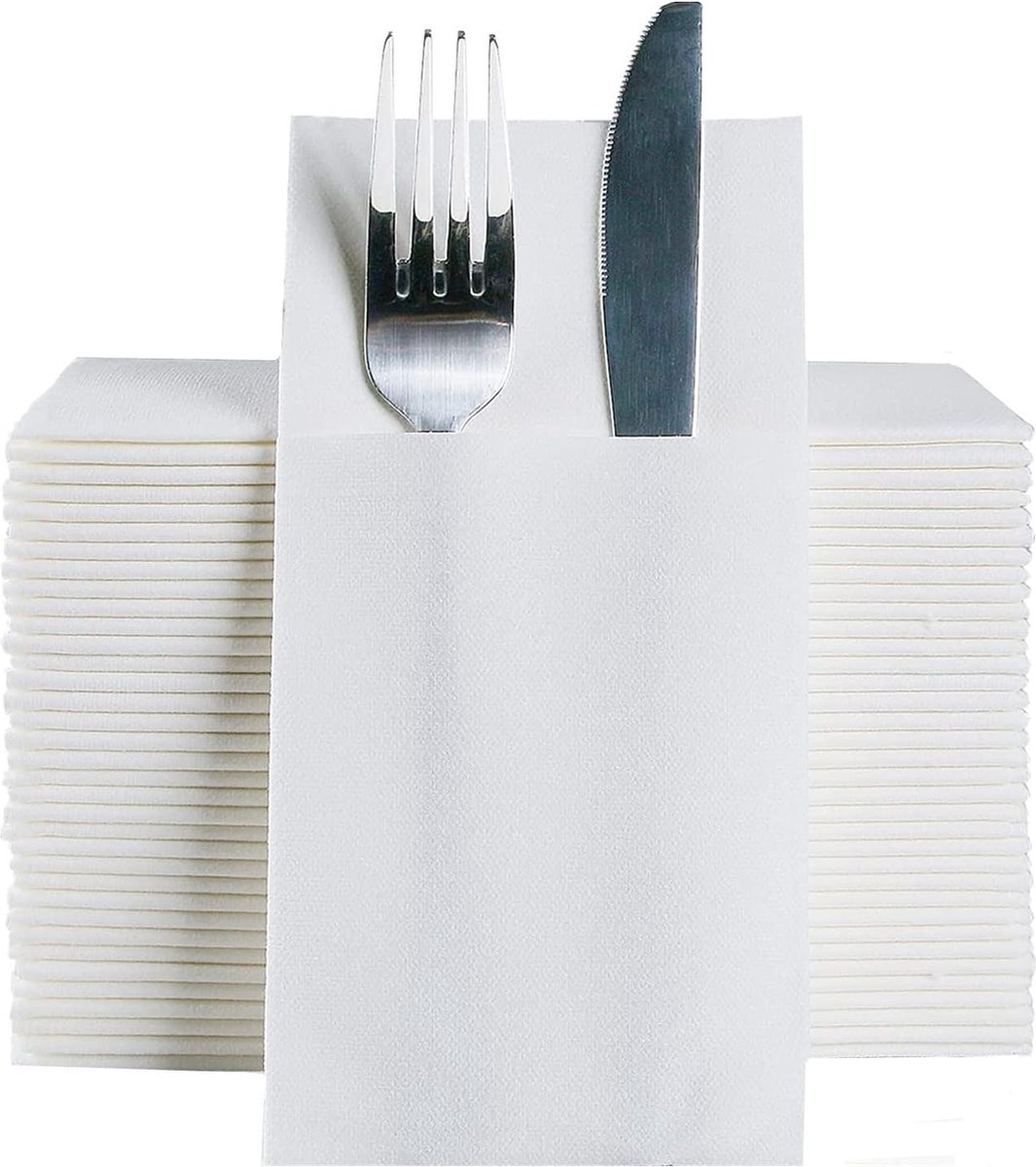 Wegwerpdoek zoals servetten zakservetten, bruiloftsfeest linnen voelen wit servet, voorgevouwen voor zilverwerk, 40 x 40cm, pak van 50 (wit)