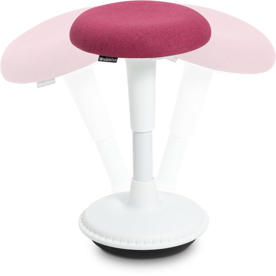 Wobblez® Wiebelkruk - Ergonomische kruk voor Bureau met een hoogte 60-80 cm - kruk in hoogte verstelbaar van 43-63 cm - Witte wiebelkruk met Fuchsia zitting