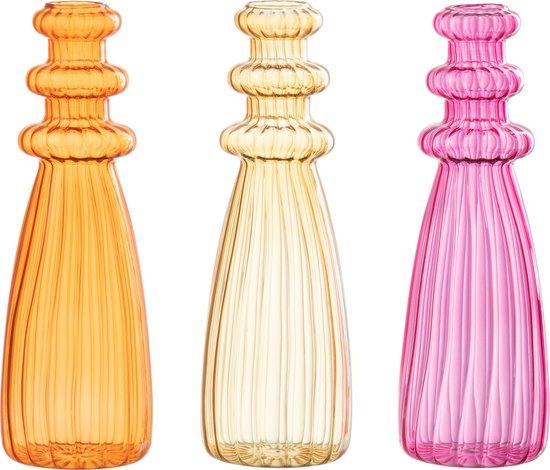 J-Line vaas Lagen - glas - oranje/roze/oker - 3 stuks