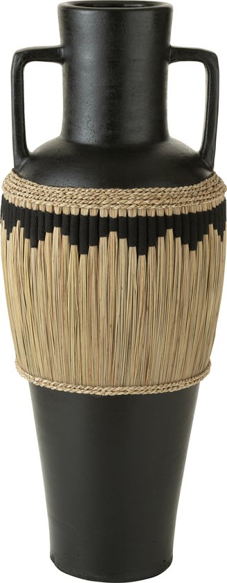 J-Line vase Motifs + Anses - terracota/herbes - noir/naturel - 100 de hauteur