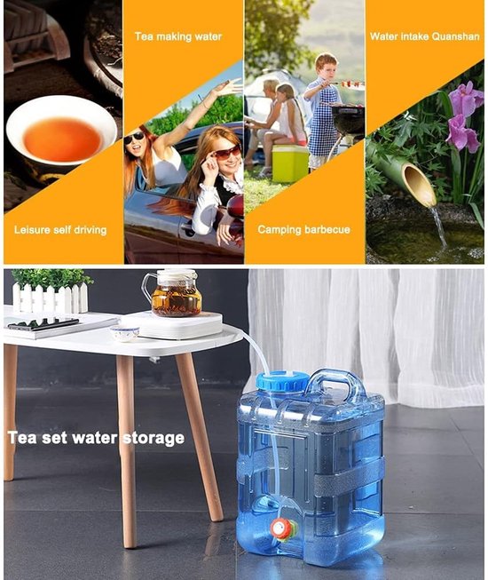 Relaxdays Bidon d'eau avec robinet, 15 litres, plastique sans BPA, couvercle,  poignée, réservoir, blanc/vert