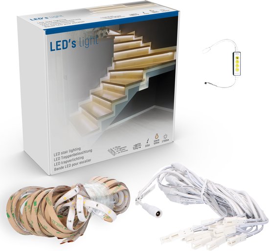 Kit d'éclairage d'escalier LED Proventa® avec détecteur de mouvement - 15 x bande LED 80 cm - Lumière blanche chaude