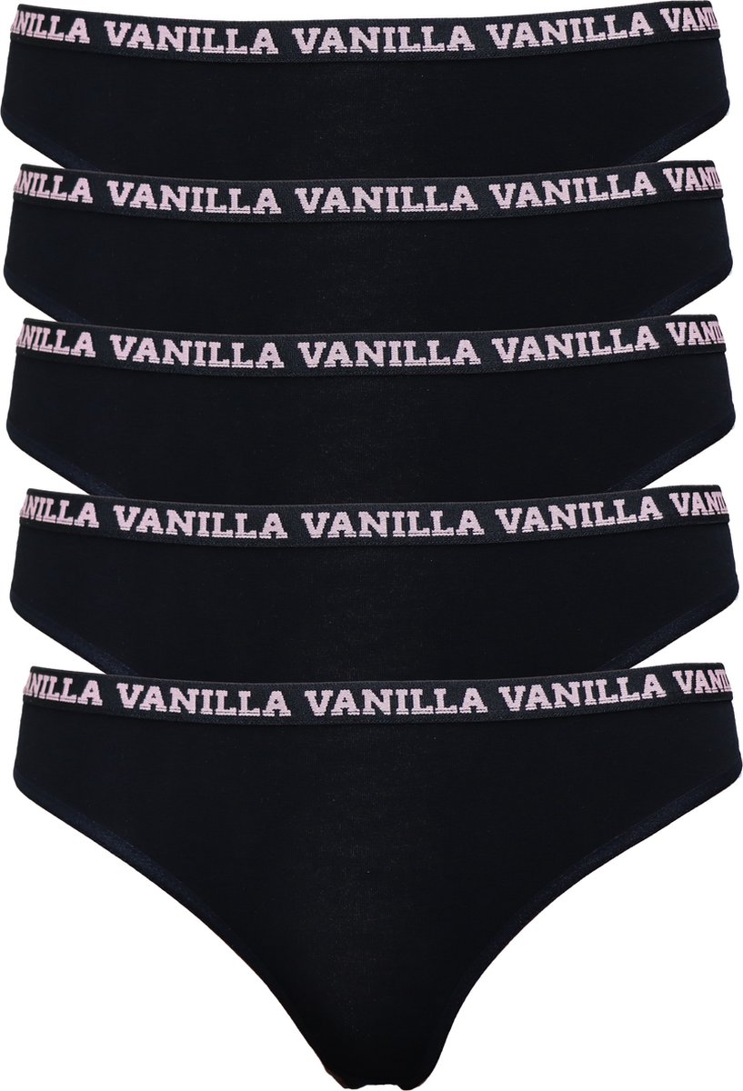 Vanilla - Ondergoed dames, Dames slip, Lingerie, Slips - 5 stuks - Egyptisch katoen - Zwart - XXL