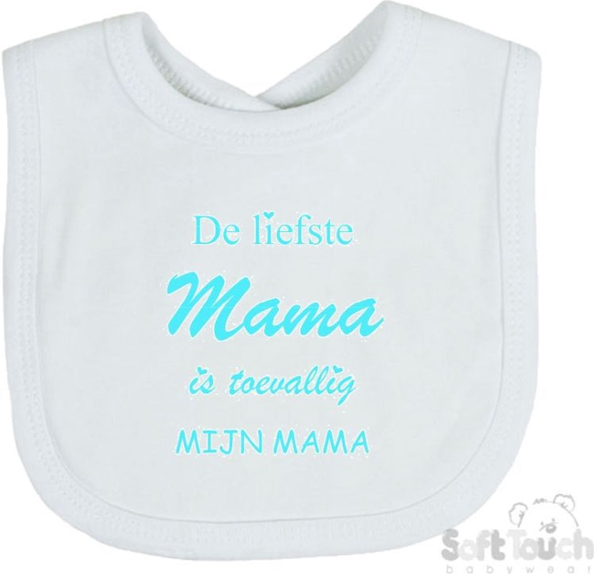 Goedkoopste Soft Touch Slabber De liefste mama is toevallig mijn mama Unisex Katoen Wit/aquablauw Maat 33x22 Cm