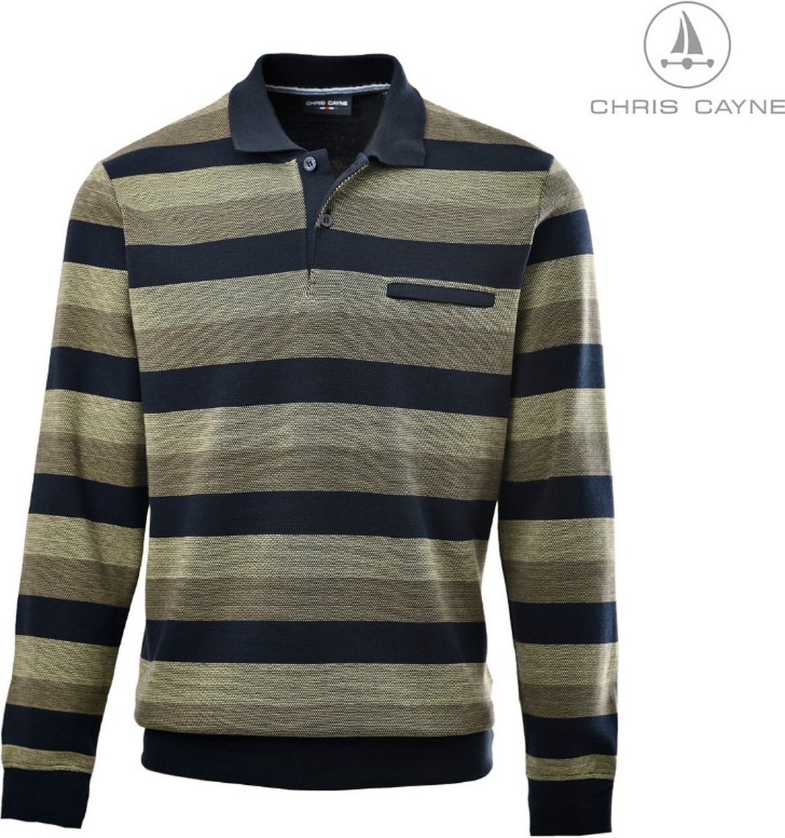 Chris Cayne heren trui heren trui polokraag groen zwart kaki 3477 maat 3XL bol