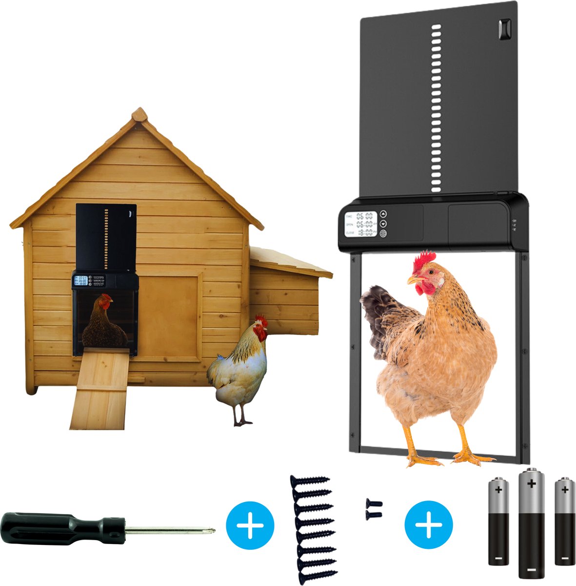 Kippenluik Automatisch Incl. 3 Batterijen Timer en Montage Set -  Chickenguard 