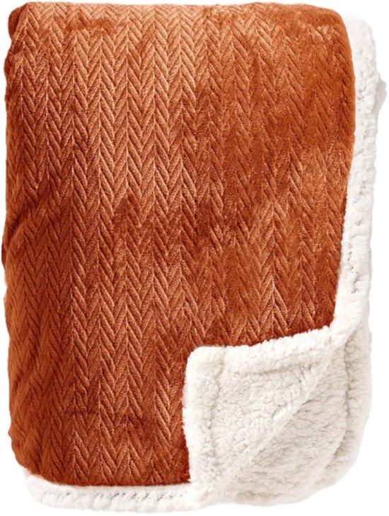 Dutch Decor - BOBBY - Plaid 150x200 cm - fleece deken met sherpa voering - Potters Clay - oranje terra