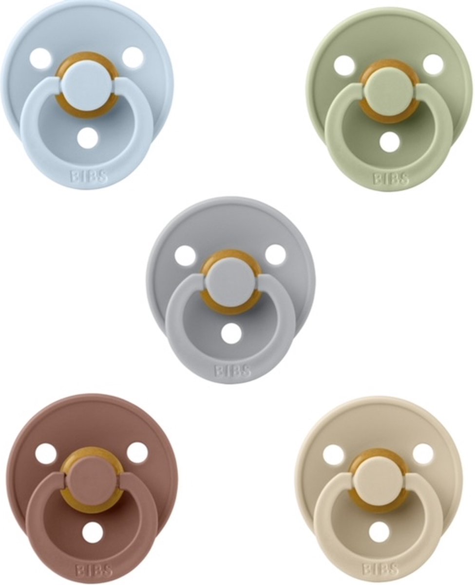 Goedkoopste Bibs fopspenen 0-6 maand set 5 stuks Dusty Blue,Sage,Cloud,Woodchuck en Vanilla maat 1