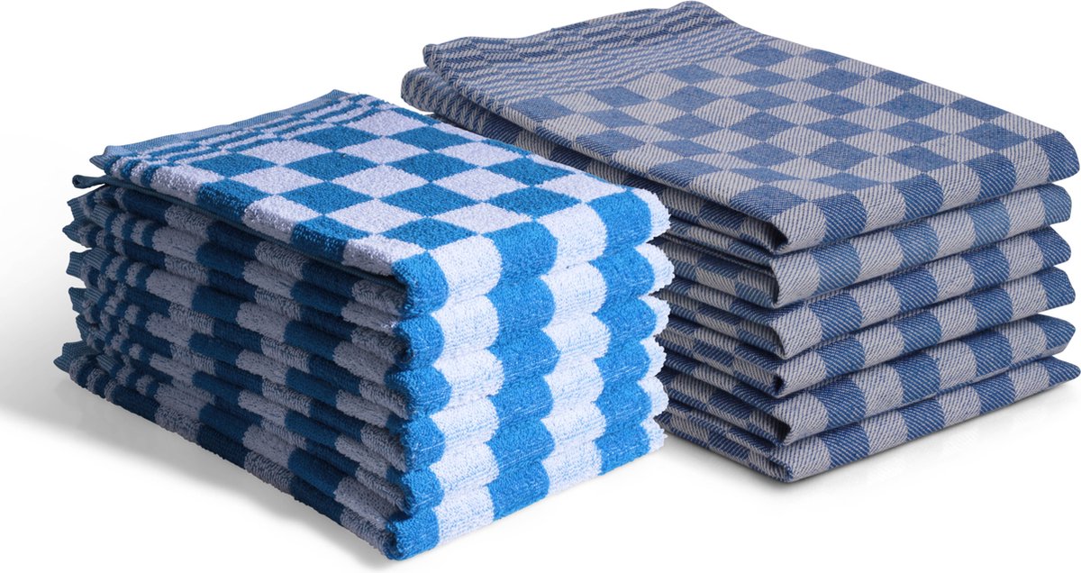 Luxe Keuken- & Theedoek - Set van 12 - blok - horeca - blauw