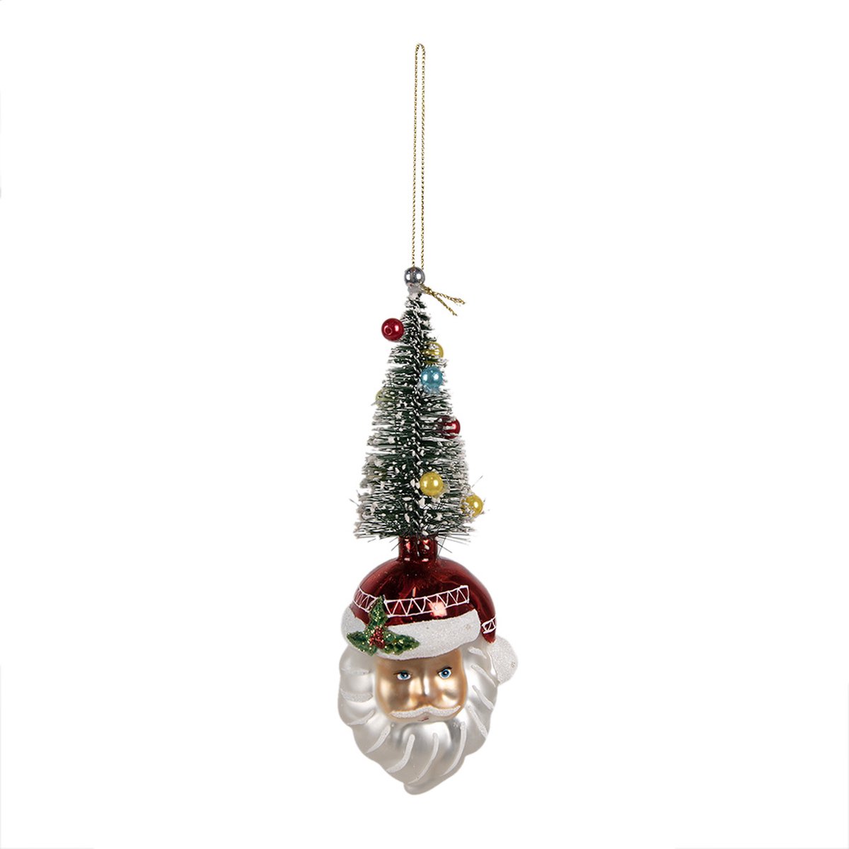 Clayre & Eef Kersthanger Kerstman 17 cm Wit Groen Glas Kerstboomversiering