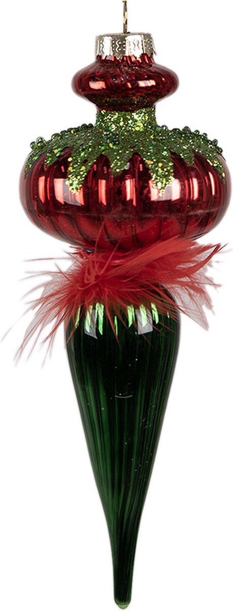 Clayre & Eef Kerstbal 18 cm Rood Groen Glas Kerstboomversiering