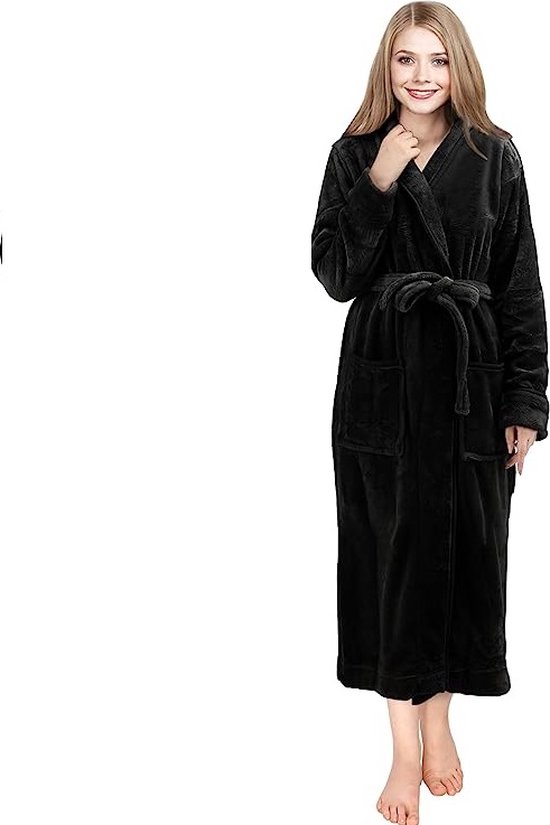Badjas fleece maat - S - kleur – zwart - dames