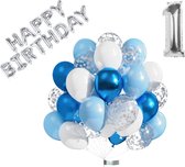 Luna Balunas 1 Jaar Ballonnen Set Zilver Blauw Helium - Eerste Verjaardag