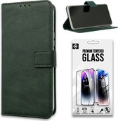 Casemania Hoesje Geschikt voor Apple iPhone 15 Plus Groen & Glazen Screenprotector - Portemonnee Book Case - Kaarthouder & Magneetlipje
