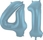 Folieballon Cijfer 41 Blauw Pastel Metallic Mat - 86 cm