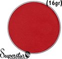 Rood compact schminkpoeder in zilveren bakje met Superstar logo en '(16gr)'.