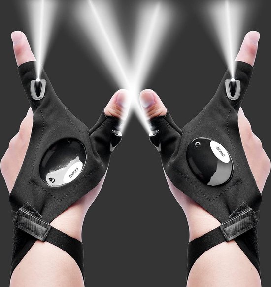 Gants lumineux LED - 2 pièces - Gants de travail - Lampe de poche - Gants de course