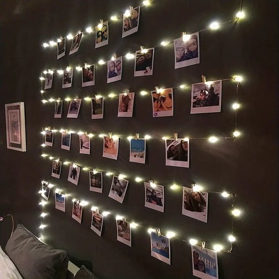 fotoslinger 5 meter lang en 30 clips - warm licht - lampjes slinger - kamer decoratie -