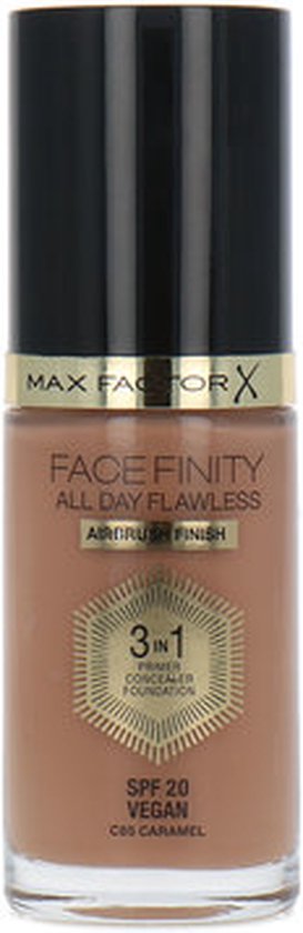 Max Factor Facefinity All Day Flawless 3 in 1 Airbrush Finish Foundation - C85 Caramel (Vegan)