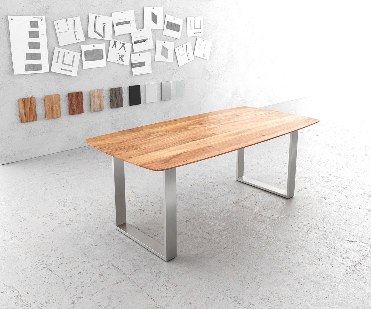 Eettafel Edge Boot acacia natuur 200x100 edelstaal smal zwitserse rand eettafel