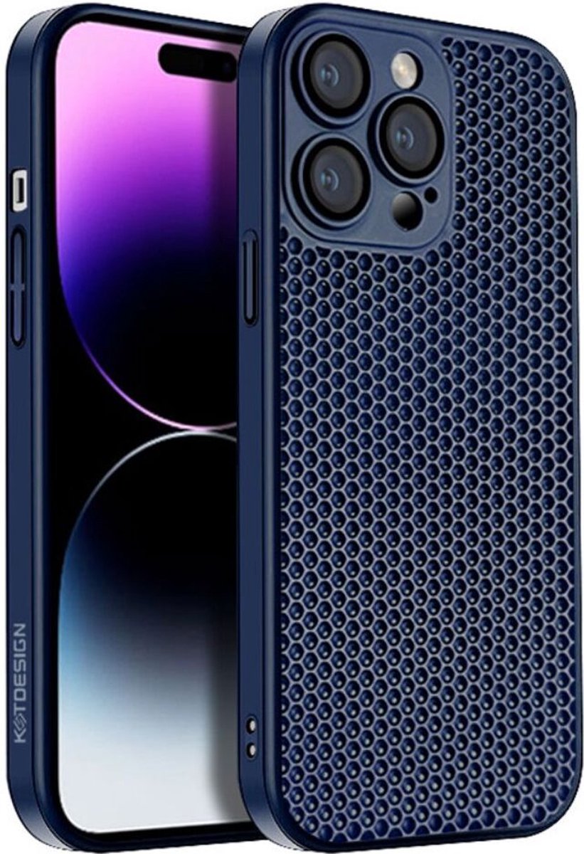 Honingraat Back Cover Blauw Hoesje Geschikt voor Apple iPhone 15 Pro Max