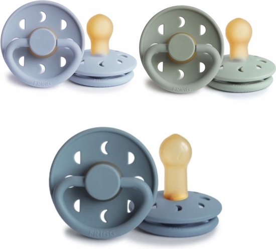 Foto: Frigg moon fopspeen set 3 stuks sage powder blue en stone blue 0 6 maand maat 1