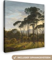 Canvas Schilderij Italiaans landschap met parasoldennen - Schilderij van Hendrik Voogd - 90x90 cm - Wanddecoratie