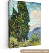 Canvas Schilderij Landschap met cipressen - Vincent van Gogh - 30x40 cm - Wanddecoratie