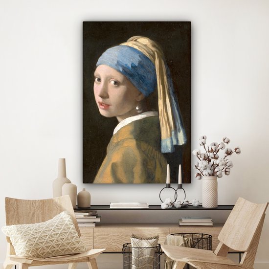 Peinture sur toile Fille à la perle - Peinture de Johannes Vermeer - 80x120 cm - Décoration murale